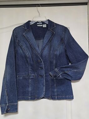 St. John's Bay Dark Blue Denim Blazer Jacket, size Large